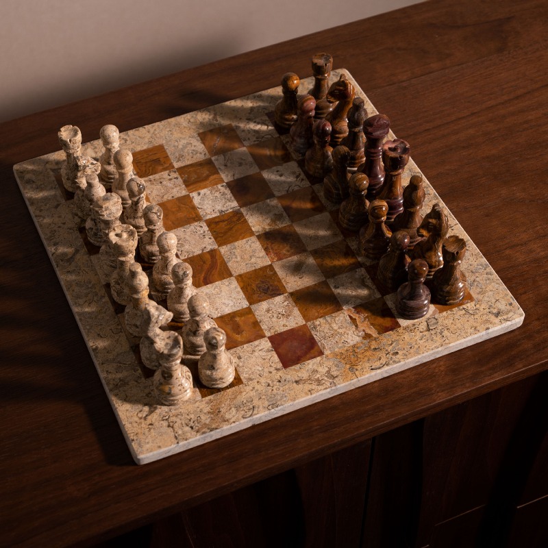 3D Printing Chess - Natürliches Stein-Schachspiel, Mittelalterlicher Vintage-Stil Handgefertigtes Ornament
